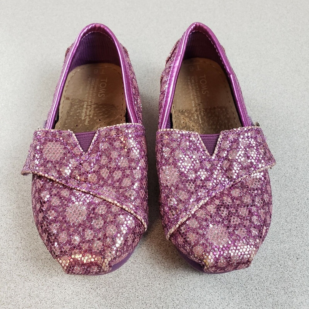 Toms Baby Purple Sequin Comfort Round Toe Flat Casual Slip On Shoes Size 6